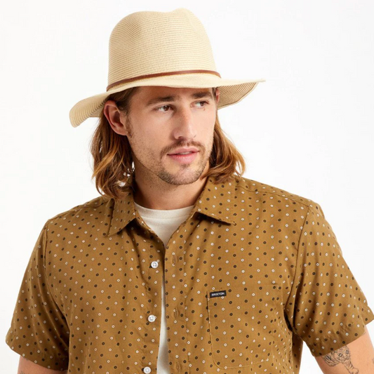 BRIXTON WESLEY STRAW PACKABLE FEDORA