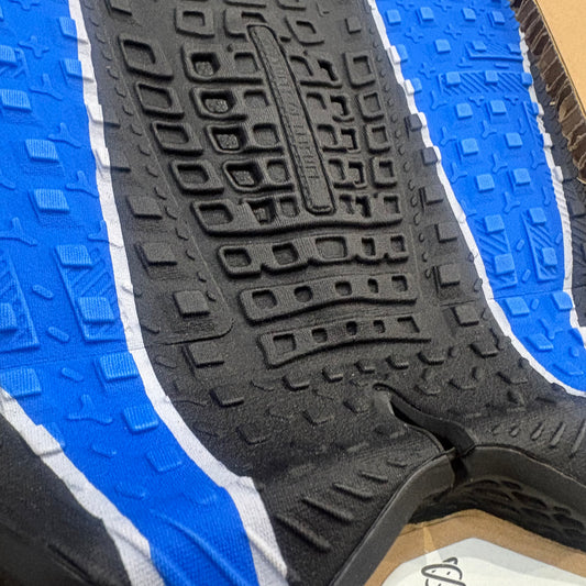 Close-up of a surf traction with blue and gray pattern
