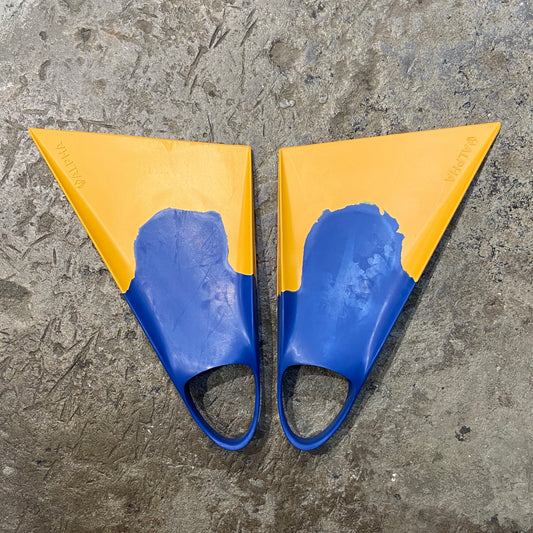 Top view of NMD Alpha Fins for Bodyboarding - Yellow and Blue