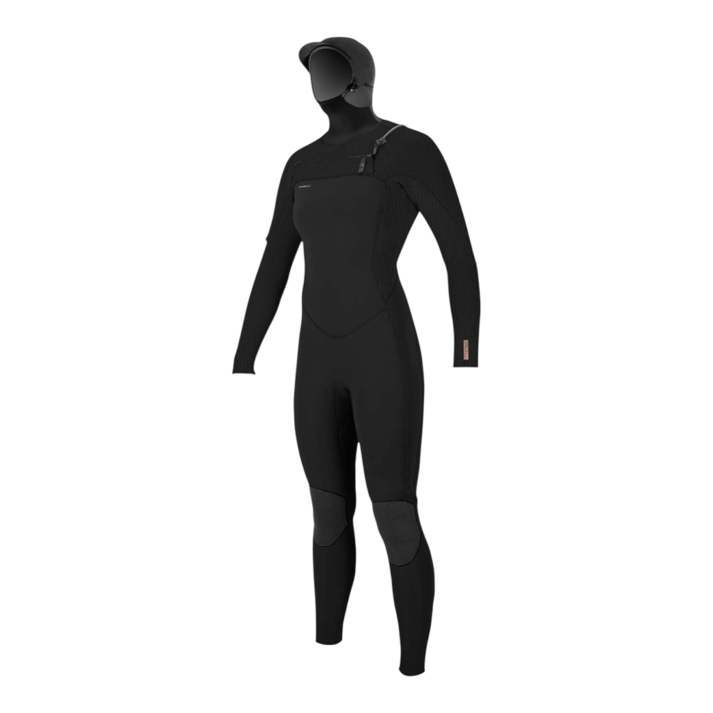 Black wetsuit with a hood on a white background