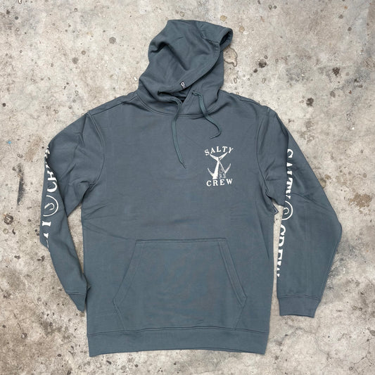 Blue hoodie with Salty Crew logo on a concrete surface
