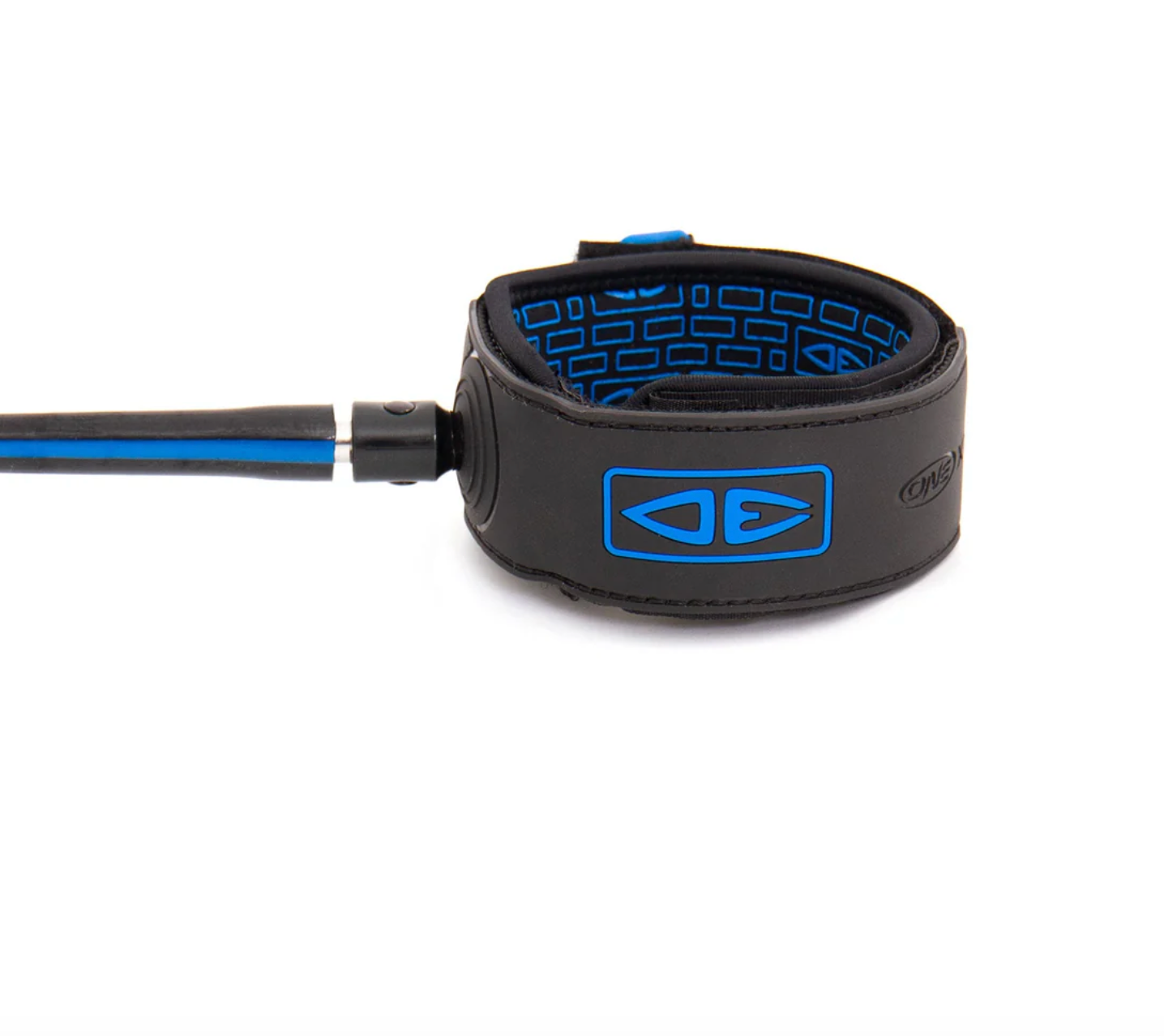 Black and blue leash with a brand logo on a white background