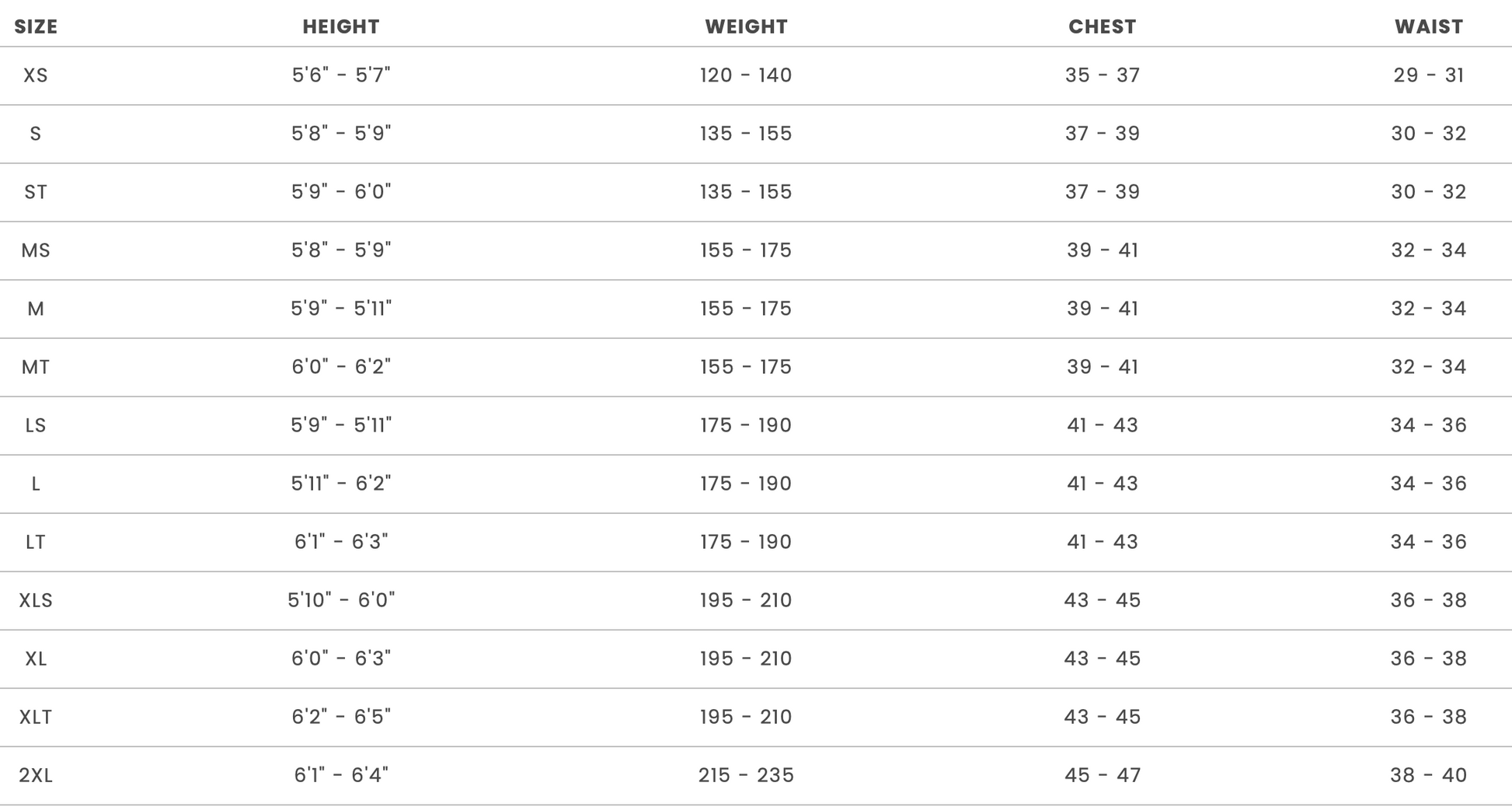 Size chart of the Volcom Modulator 4/3MM Chest Zip Fullsuit - Black - Men's Wetsuit