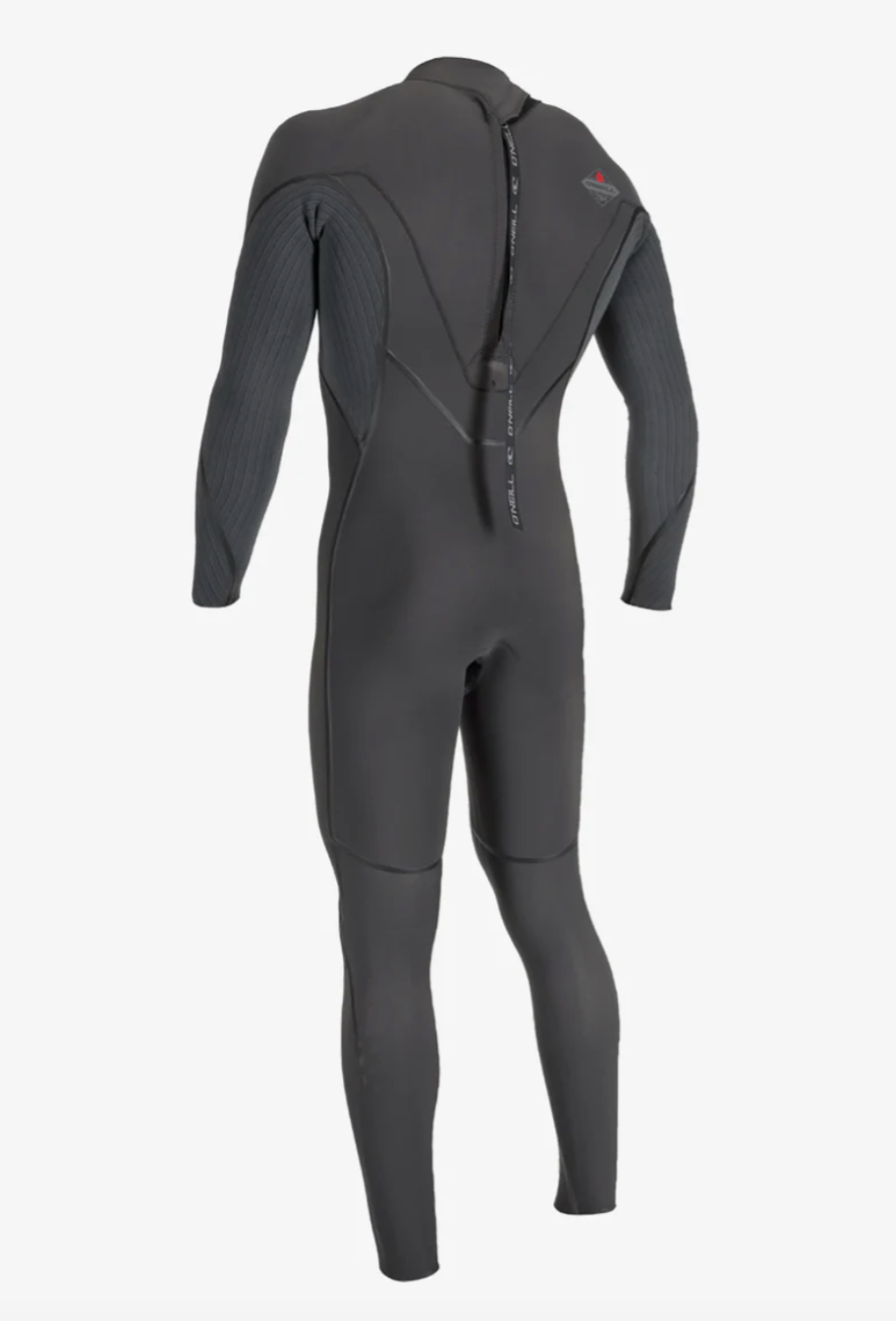 Back view of a stock shot of the O'Neill Hyperfreak Fire 4/3MM+ Back Zip- Black- Full Wetsuit