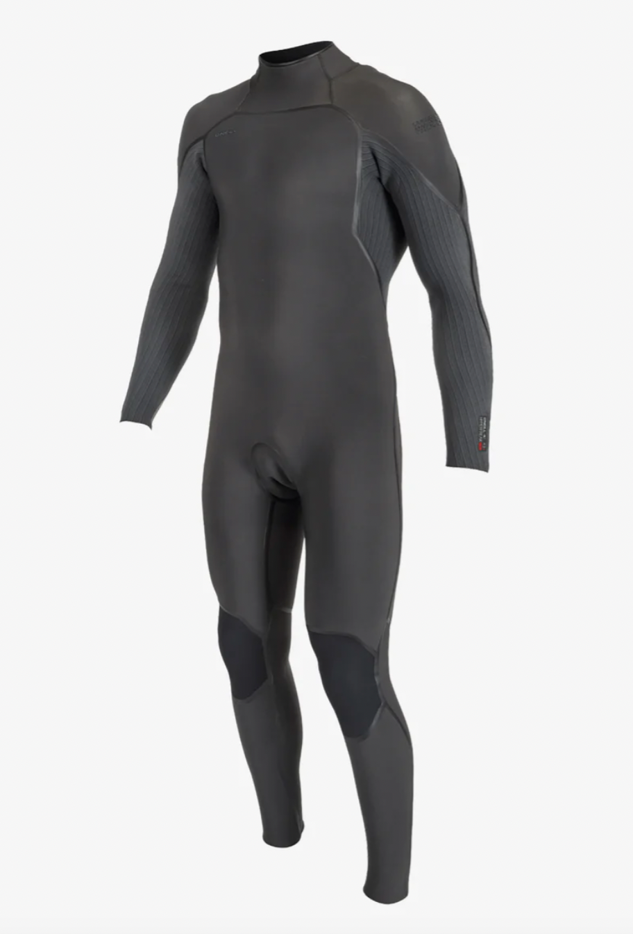 Front view of a stock shot of the O'Neill Hyperfreak Fire 4/3MM+ Back Zip- Black- Men's Full Wetsuit