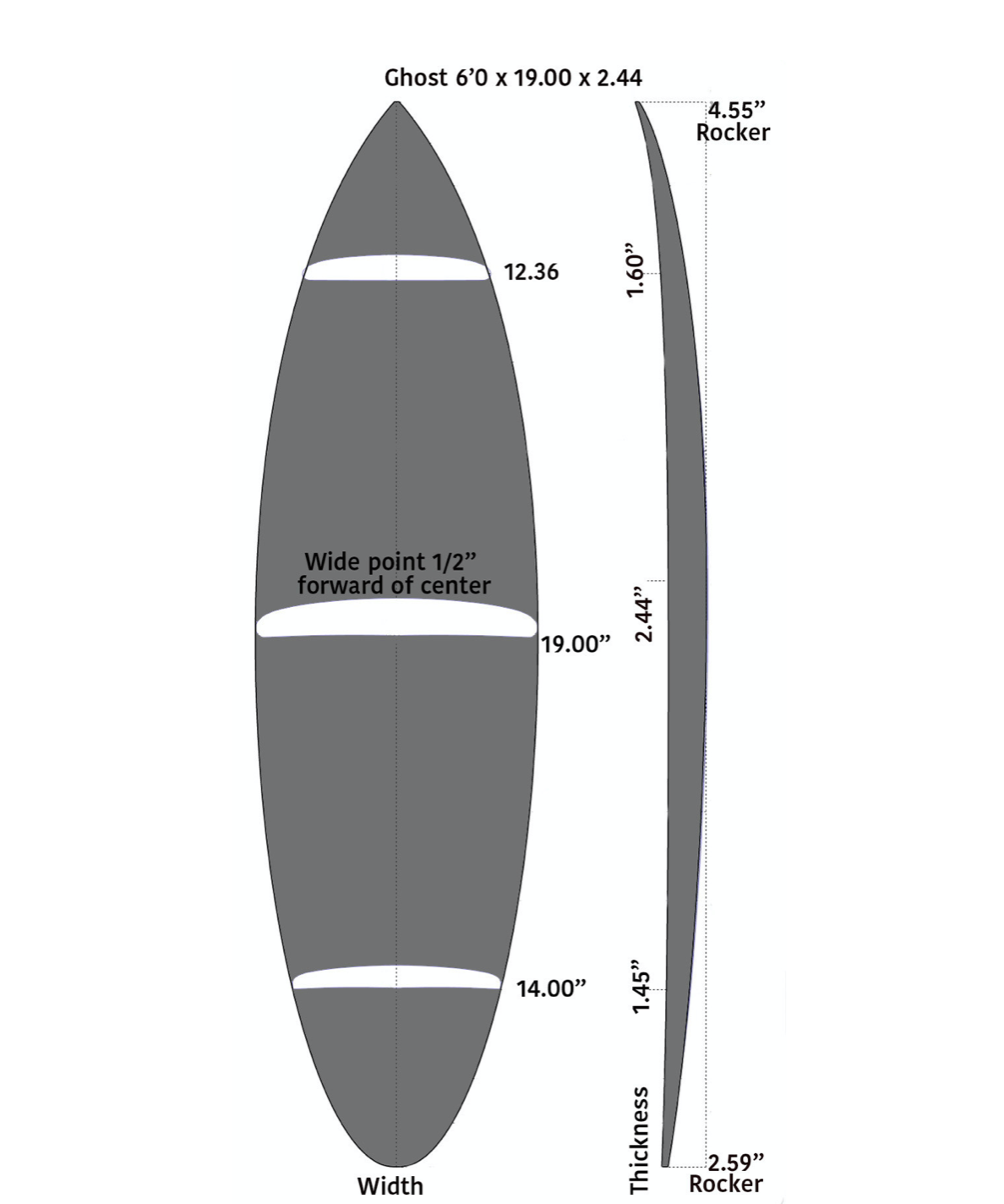 PYZEL GHOST 6'1 x 19 1/2 x 2 5/8 x 31.30L