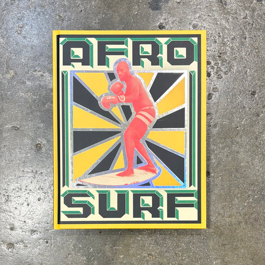 Poster with 'Afro Surf' design featuring a person on a surfboard against a geometric background.