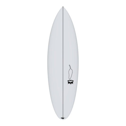 Front view of  a Chilli Shortie Surfboard 