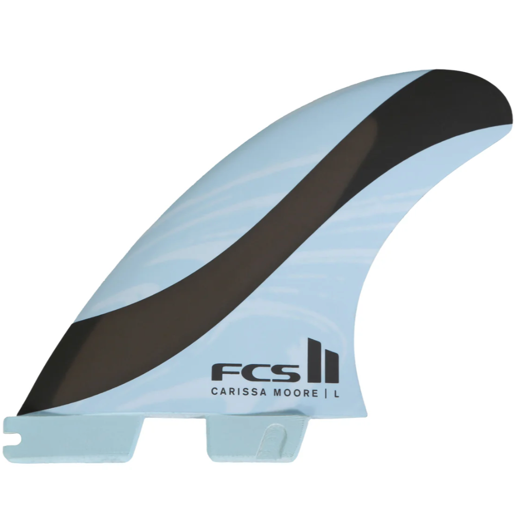 Stock shot of a single FCS II Carrisa Moore Signature Fin - Blue and Black 
