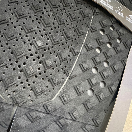 Close-up of a textured gray mat with geometric patterns