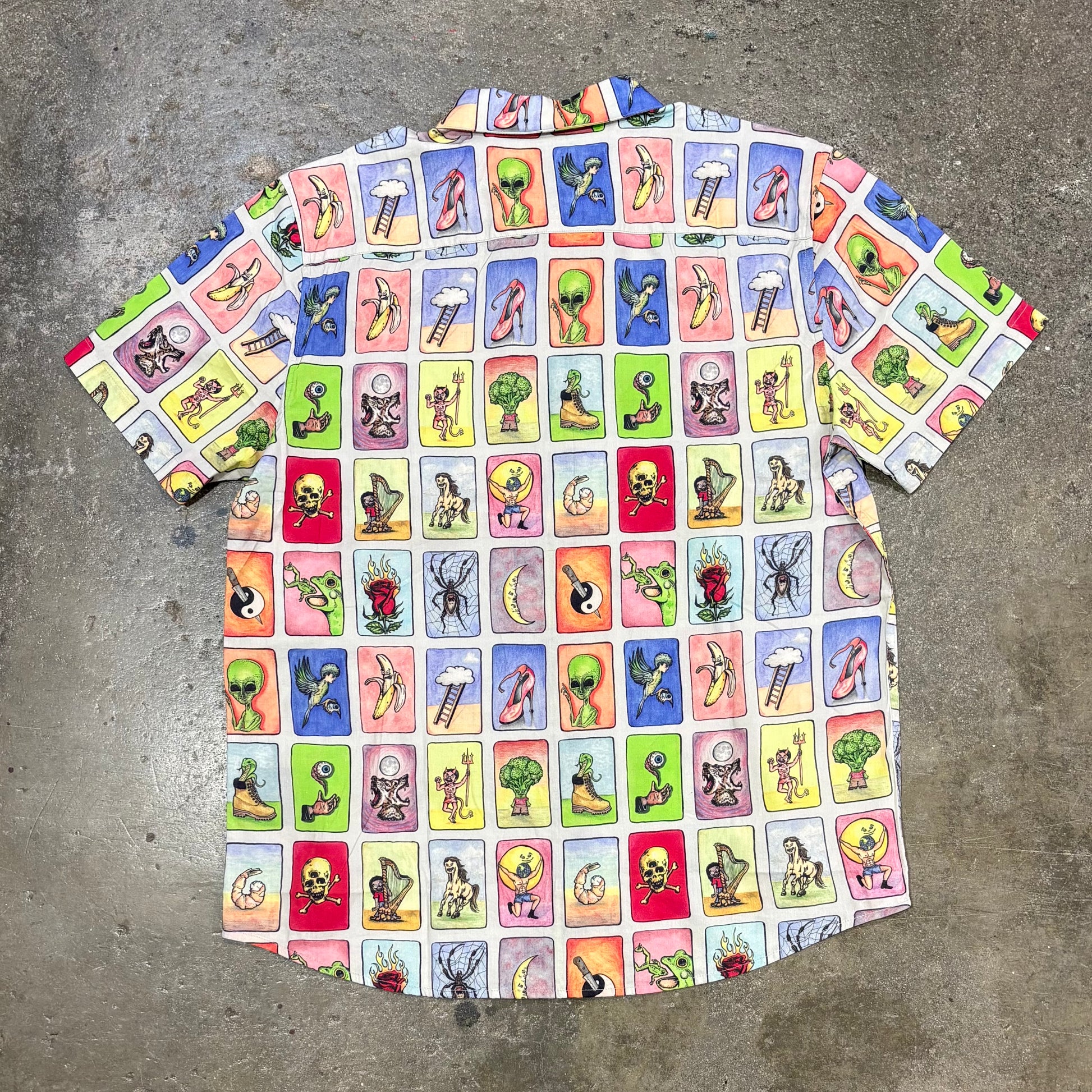 Colorful t-shirt with a unique pattern on a concrete surface