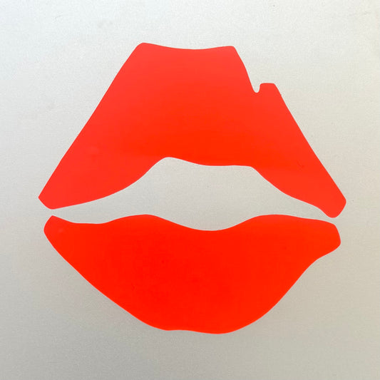 Red lips graphic on a white background
