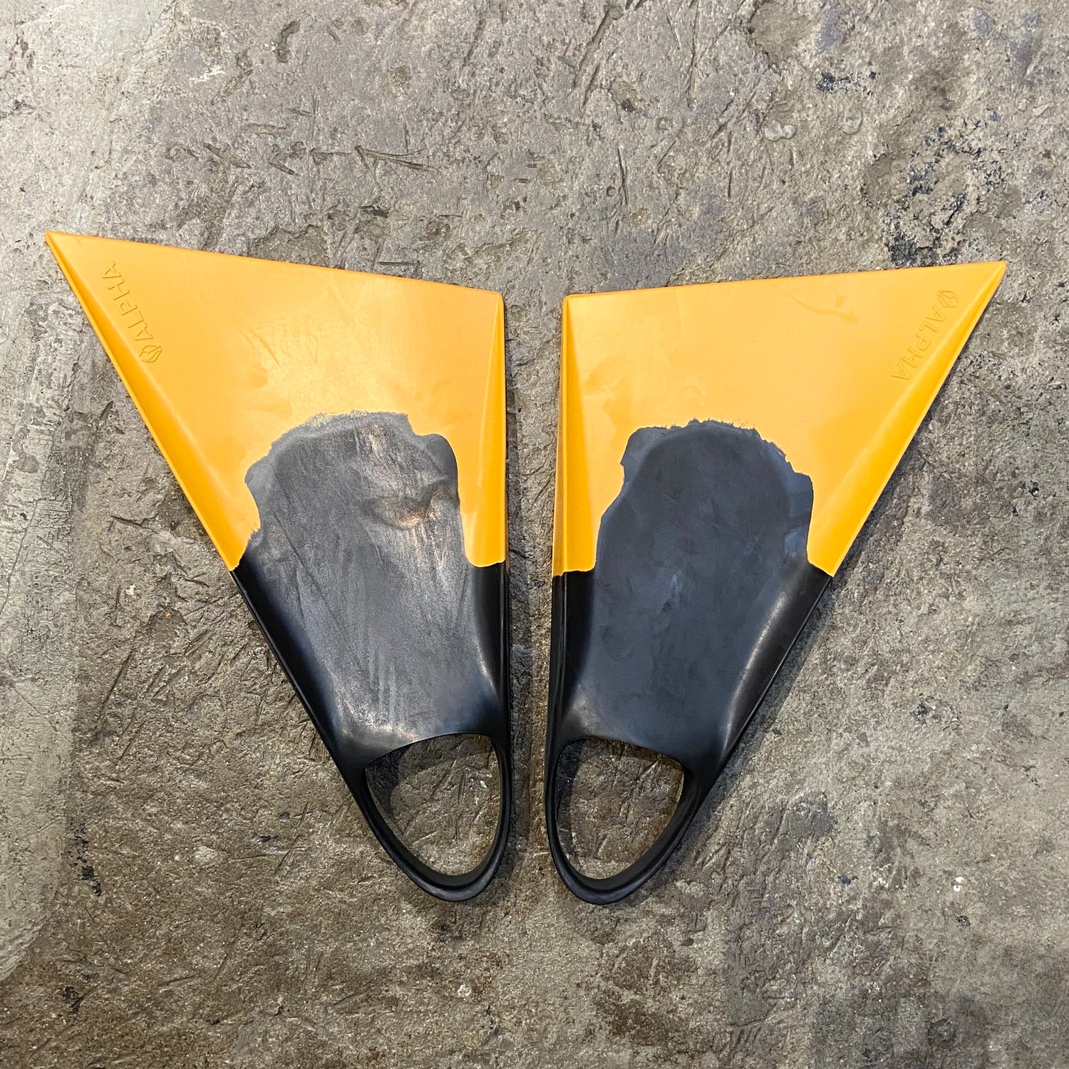 Top view of NMD Alpha Bodyboarding Fins - Yellow and Black