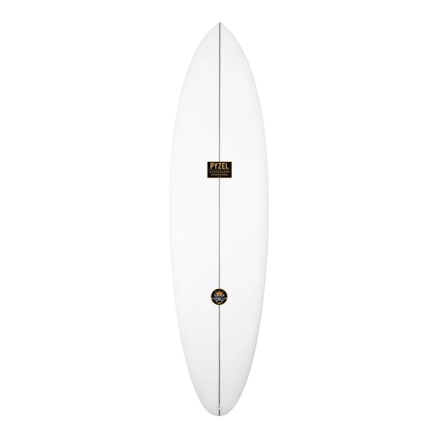 White surfboard with a logo on a white background