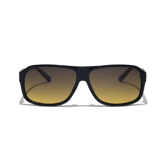 Black Ritual Vision sunglasses with yellow-tinted lenses on a white background