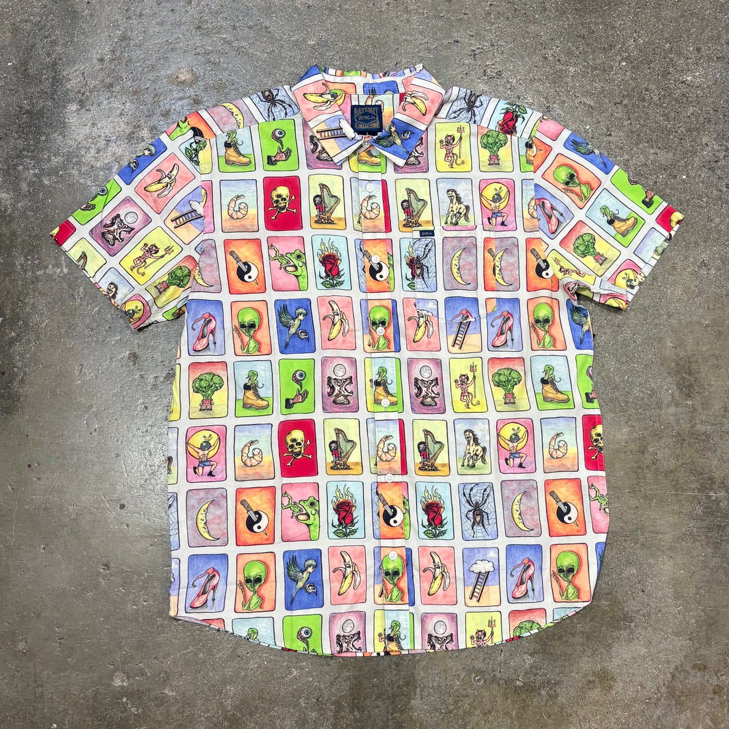 Colorful shirt with a unique pattern on a concrete surface