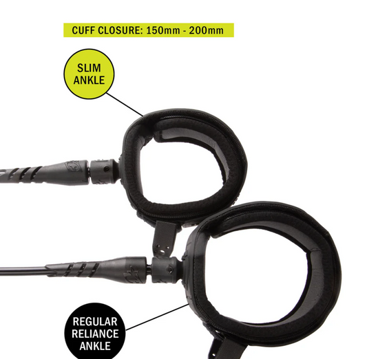 Black Creatures of Leisure Reliance Slim Ankle Fit ankle cuffs with labeled features on a white background