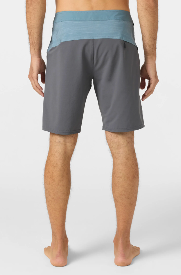 O'Neill Hyperfreak TRVLR boardshorts shown from the back, featuring a comfortable fit and contrasting waistband.