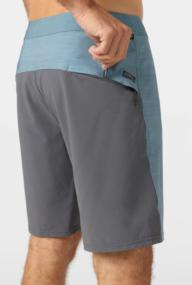 O'Neill Hyperfreak TRVLR boardshorts showcasing the back view, featuring a durable design and flexible material.
