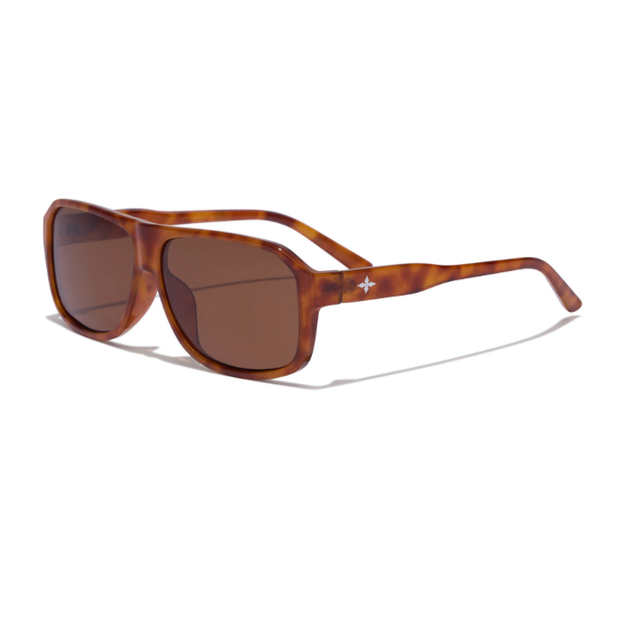 Brown sunglasses with tortoiseshell frame on a white background