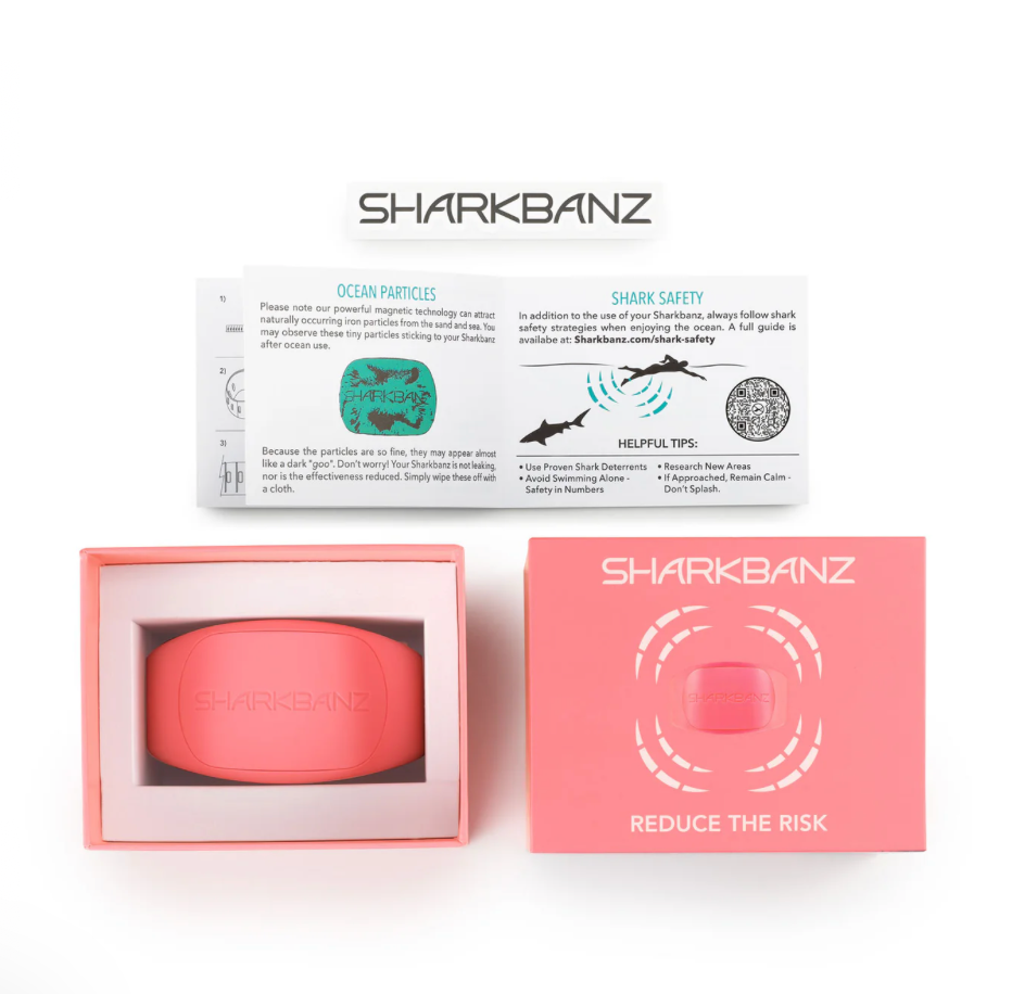 Sharkbanz product with packaging and instructions on a white background