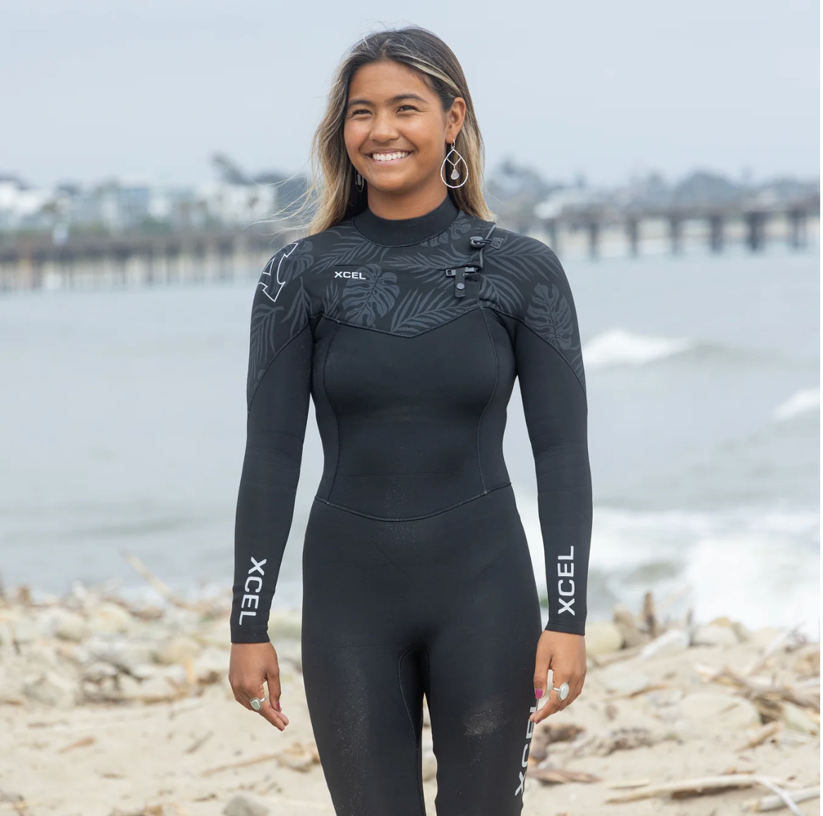 XCEL Women's 4/3mm Comp Wetsuit, Black Palm-Monstera Print