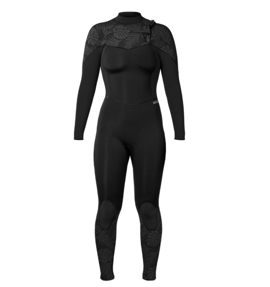 XCEL Women's 4/3mm Comp Wetsuit, Black Palm-Monstera Print