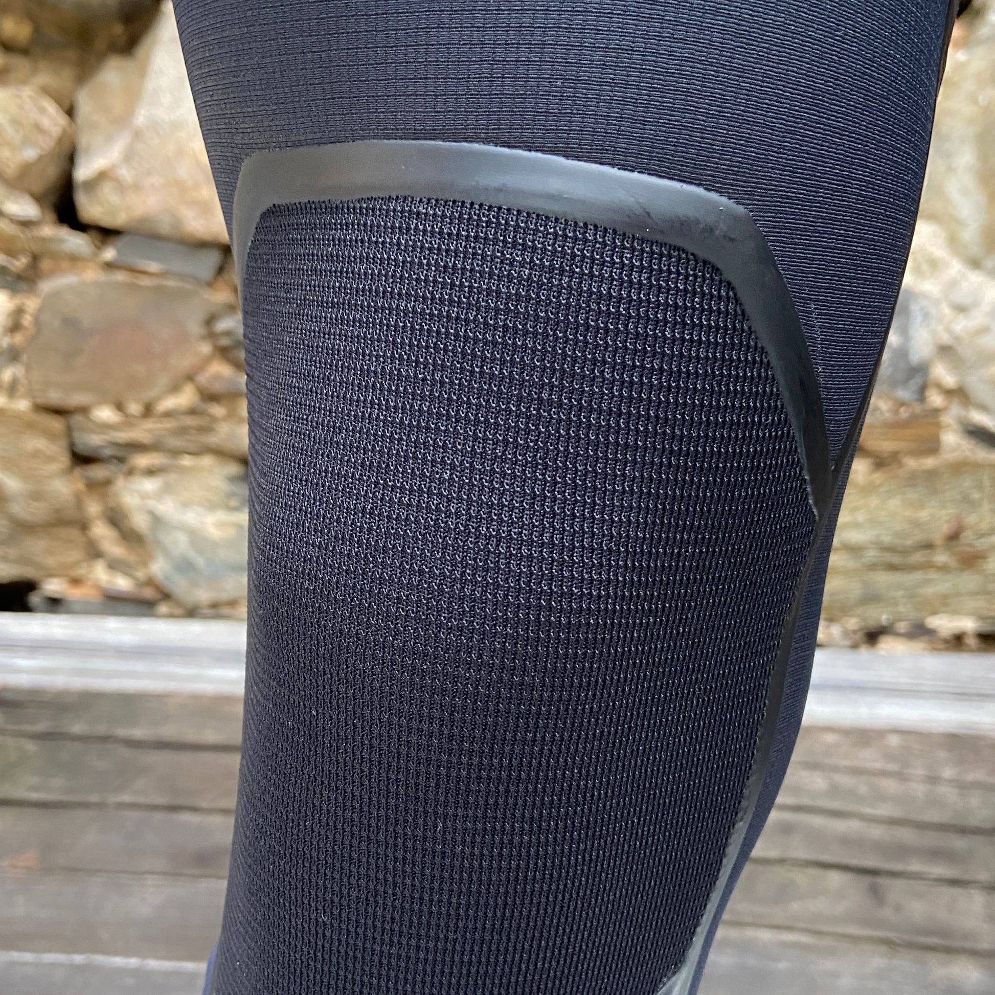 View of knee pad on the O'Neill Mutant Legend 4.5mm/3.5mm - Black - Interchangeable Hooded Wetsuit